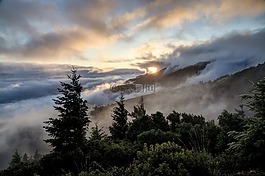 山,景觀,薄霧