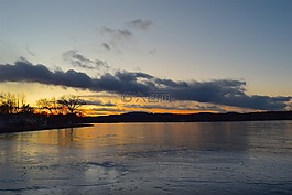 湖,日落,太陽