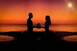 感情,背光,海灘