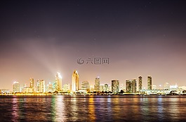 市容,夜,天際線