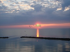 日落,日出,海灘