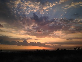 日落,夏威夷,海洋