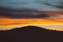 小山,日落,側(cè)影