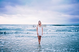 海,女子,波