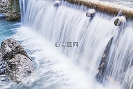 瀑布,河,冷