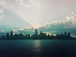 芝加哥,市容,光線