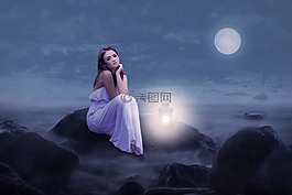 女子,美,坐