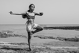 女孩,跳舞,海灘