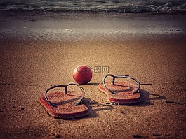 拖鞋,球,海灘
