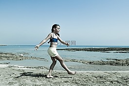 女孩,跳舞,海灘
