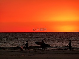 日落,紅色,天空