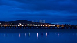 市容,夜,水