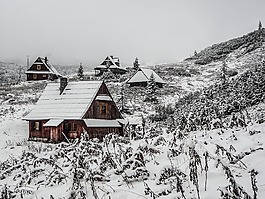 房子,冬天,山