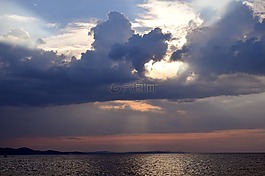日落,云,海