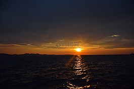 日落,云,海