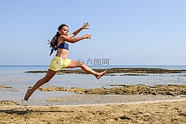 女孩,海,海灘
