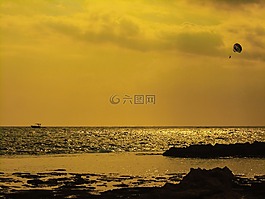 塞浦路斯,日落,船