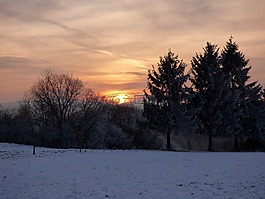 日落,冬天,雪景觀
