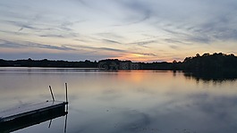 湖,日落,水