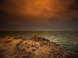 日落,海岸,海