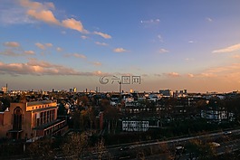 城市,日落,杜塞爾多夫
