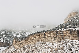 山,雪,霧