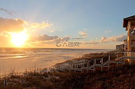 日落,戶外,全景