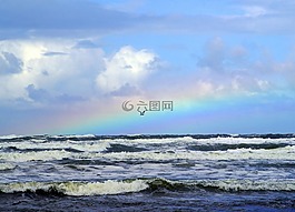 海,彩虹,海鷗