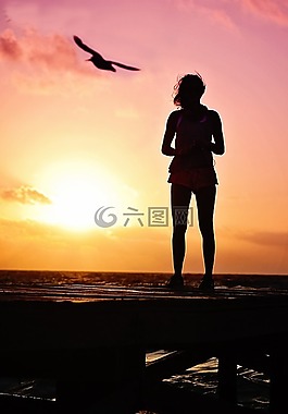 女子,側(cè)影,日出