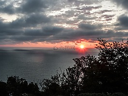 日出,紅色,云