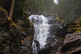 水,瀑布,山