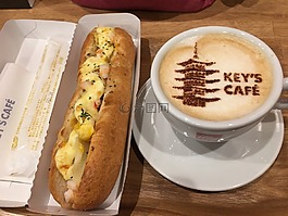 咖啡,早餐,熱狗