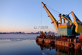 起重机,游泳,船