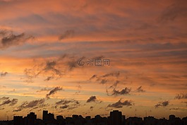 城市,天際線,日落