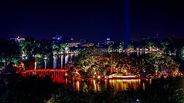 湖,夜,藍色小時