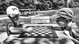 公園,晚間,棋