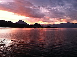 湖,日落,水