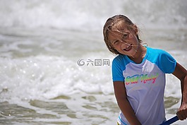 海滩,女孩,夏天