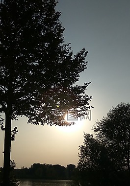 湖,晚上,日落