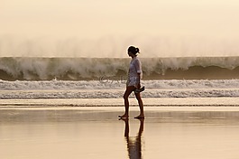 夫人,海灘,夏天