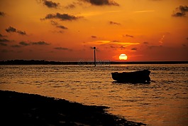 日落,假期,水