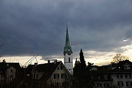 zollikon,村,晚上