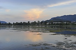 湖,日落,性質