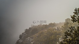 山,薄霧,霧