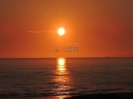 日落,海,海灘