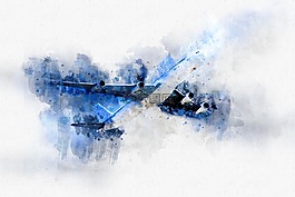 飞机,空气,水彩
