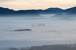霧,黎明,景觀