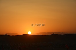 日落,大漠,山