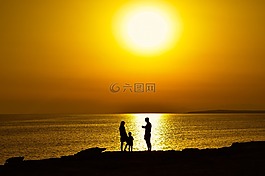 日落,太陽,海