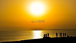 日落,太陽,海